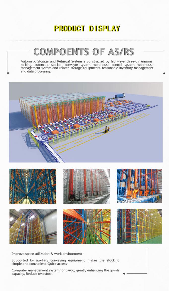 Système d'entrepôt entièrement automatisé de stockage OEM ASRS Jaune Couleur bleue 0